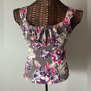 Y2K Ann Taylor M cotton babydoll tank top floral goddess fairy cottagecore